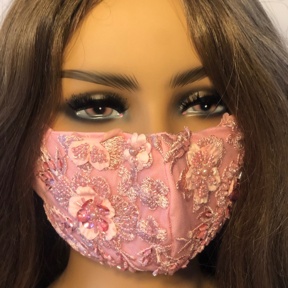 NEW!-Handmade Pink Face Mask with Flower detail